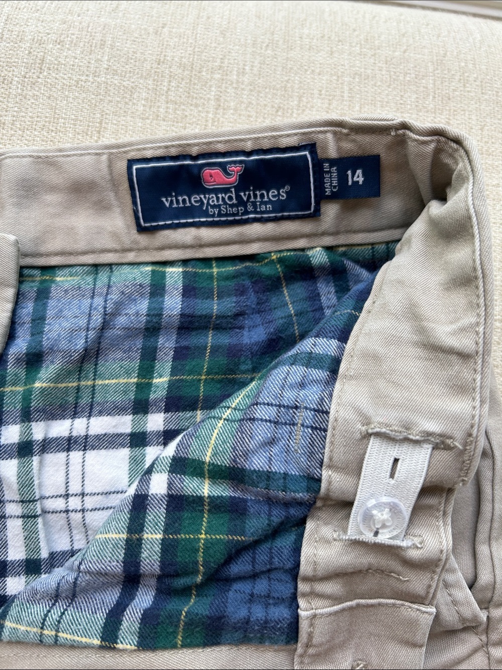 Vineyard Vines Boys Khaki Pants with Flannel Lining, adjustable waist.